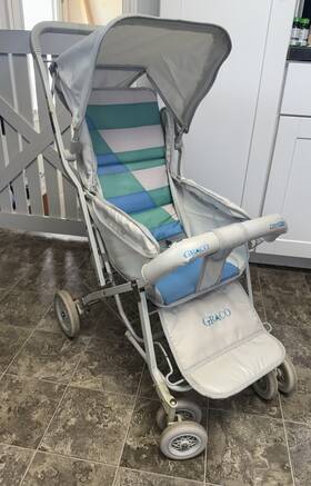 000979795 Graco Vtg Travelmate 80s/90s Cushioned Soft Reclining Collapsing Stroller Rare