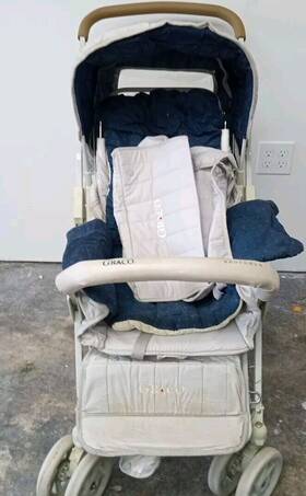 Graco 047406745920 1986 Baby Stroller Blue Stroll-a-bed Collapsible Vintage
