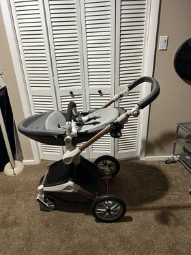 Hot Mom 611558474450 Baby Stroller 360 Rotation Luxury Leather Bassinet Pram 2in1 Dark Grey