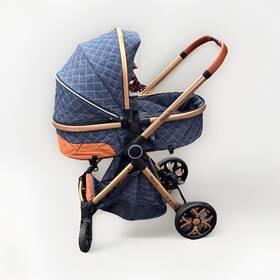 Hot Mom H9g-3g H9g Baby Carriage Stroller With Bassinet Carrycot Blue/gold/orange