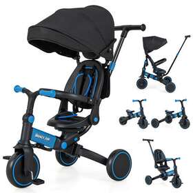 Kids Tricycle Adjustable Push Handle Canopy 655471213109 With And 3-point Safety Belt-blue