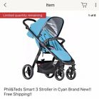 Sm-v3-33-200 Phil Teds Smart Stroller In Cyan Brand New Free Shipping