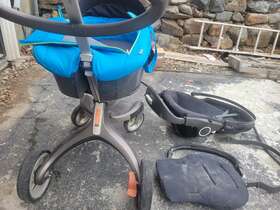500502 Stokke Worn Andused Xplory Baby Stroller - 2 Piece Black Seat And Blue Bassinet