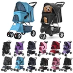 3/4 Wheels Foldable Pet Stroller Puppy With Storage Basket & Cup Holder. Fixed Price $40.99.