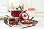 Mirro Get Grip 10-PIECE Non-stick Pots And Pans Cookware Set Red. Fixed Price $69.99.