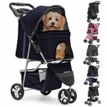 3/4 Wheels Foldable Pet Strollers Cat Dog Cage W/ Cup Holder & Basket. Fixed Price $44.99.