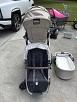 Uppababy Vista Double Travel System Stroller Beige Black Folding Rubber Tires. Fixed Price $450.00.