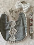 3PC Set Baby Girl Bib Bow/headband Pacifier Holder Newborn/ Infant. Fixed Price $12.99.