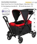 Baby Trend Tour 2-IN-1 Double Stroller Wagon, Folding, Hood, Black/red. Fixed Price $100.00.