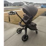 Stokke Xplory Gray Stroller Adjustable Handles Canopy Rubber Tires. Fixed Price $399.00.