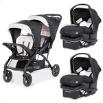 Sit N' Stand Tandem Double Stroller & 2 Ez-lift Infant Car Seats Khaki. Fixed Price $749.99.