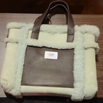 Ugg Australia Baby Blue Tote Bag Fur Trim Zip Closure Double Brown Handles Lined. Fixed Price $75.00.