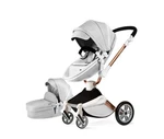 Hot Mom 360 Rotate Baby Stroller 2IN1, Bassinet Pu Leather Carriage ,grey. Fixed Price $240.00.