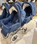 Inglesina Quad Blue & White Carriage Stroller Adjustable Handles Rubber Tires. Fixed Price $300.00.