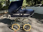 Vintage 70S Peg Perego Carrozzina Pram Baby Stroller Navy/white Made Italy. Fixed Price $197.00.