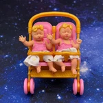 My Mini Baby Series 2 - Twin Girls Double Stroller Pink & Gold Super Rare. Fixed Price $29.95.