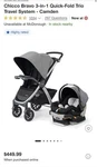 Chicco Bravo Trio Travel System - Camden Brand New!!. Fixed Price $329.99.