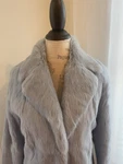 Real Rabbit Fur Leather Jacket Stroller Sky Baby Blue Coat Size 8/M. Fixed Price $150.00.