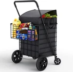 ( Used ) Folding Utility Shopping Cart With Double Basket, Swivel Wheels. Fixed Price $32.99.