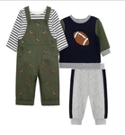 Little Me Baby Overall & Jogger 4PC Set Boy 3 Months Green Multicolor Football. Fixed Price $21.00.