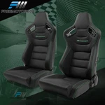 Universal Pair Reclinable Racing Seat + Dual Slider Pu Leather - Green Stitch. Fixed Price $304.99.