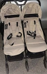 Momsun Double Buggy Stroller Beige Black Canopy Adjustable Handles S101-ND. Fixed Price $150.00.