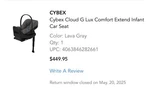 Cybex Cloud G Lux Comfort Extend Infantcar Seat. Fixed Price $199.99.