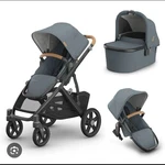 Uppababy Vista V2 Gray Travel System Stroller Single Basket Canopy Folding. Fixed Price $900.00.