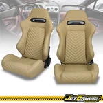 Universal Reclinable Racing Seats 2PC Dual Sliders Brown Pu Carbon Leather Back. Fixed Price $314.99.