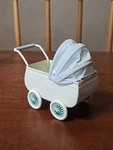 Maileg Micro Pram Blue Baby Buggy Stroller W/ Bed Inside. Fixed Price $36.90.
