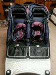 Excellent Used 2009 Valco Baby Double Twin Stroller Tri Mode Blue Purple. Fixed Price $300.00.