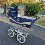 Vintage Perego Baby Carriage Buggy Pram Stroller Silver Navy Blue Beige Royal. Fixed Price $275.00.