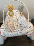 Fisher-price Multicolor Baby Bouncer With Toy Bar, Washable Cover, Portable. Fixed Price $25.00.