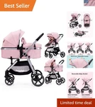 2-IN-1 Pink Baby Stroller With Reversible Seat & Adjustable Canopy, 0-36. Fixed Price $235.79.